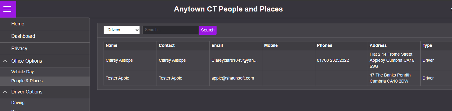 Screenshot of ctxLives driver search
