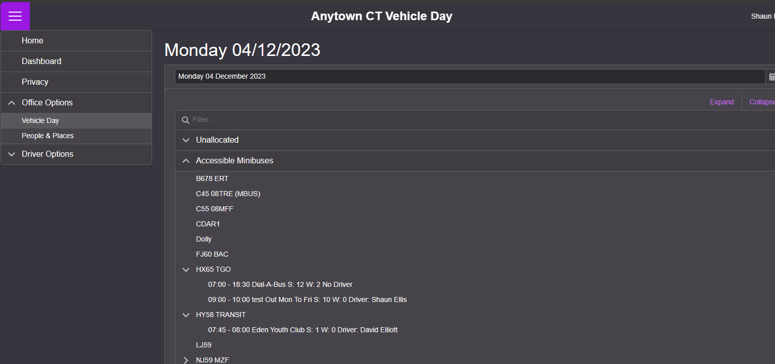 Screenshot of ctxLive vehicle day